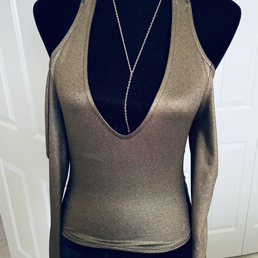 BeBe Gold Foil Knit Top